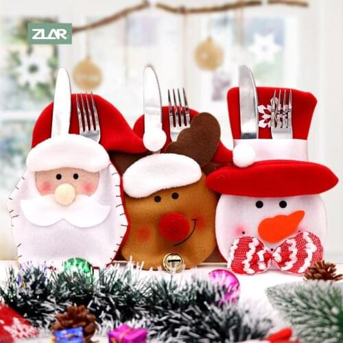 3Pcs Christmas Knife Fork Cutlery Bag Set Natal Christmas Decorations for Home 2021 New Year Eve Xmas Party Decoration Ornaments