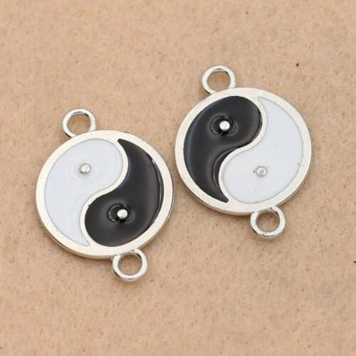 5pcs Antique Silver Plated Yinyang Charm Connector for Jewelry Making Accessories DIY Handmade 20mm