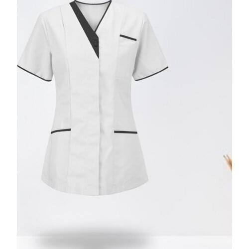 60%HOT Summer nurse uniform T-shirt V neck pocket short sleeve button nursing work uniform beauty salon work clothes medical den