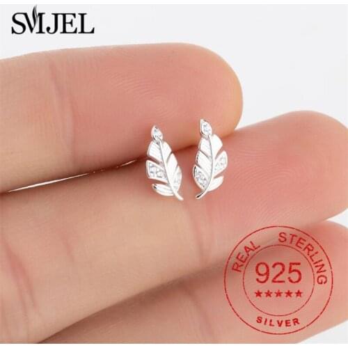 925 Sterling Silver Leaf Earring For Women Bohemian Vintage Crystal Leave Stud Earrings Ear Piercing Girls Jewerly Gifts