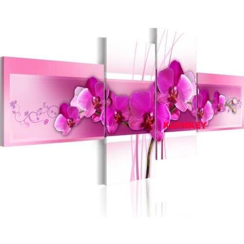 Diamond Mosaic 4 Piece Pink orchid Diamond Painting Full Square/Round Drill Diy Handicraft Embroidery Living Room Wall Decor