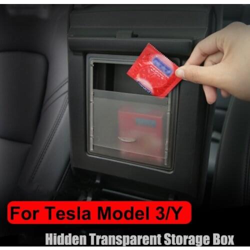 Car Accessories For Tesla Model 3 Y Auto Armrest Box Storage Organizer Containers Transparent Hidden Holder Box 2017 2018 2019