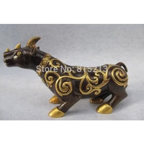 Bi001222 Royal Palace Pure Bronze 24K Gold Gild Feng Shui Evil animal Foo Dog beast God
