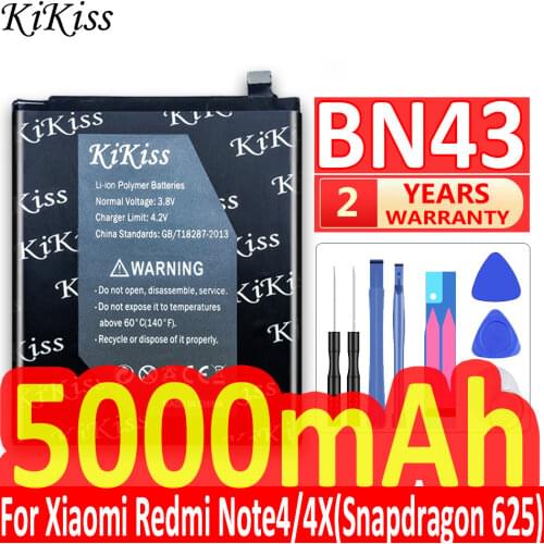 KiKiss BN43 5000mAh For Xiaomi Redmi Note 4X 3G+32G / For Redmi Note 4 Global Version Snapdragon 625 Phone Replacement Batteries