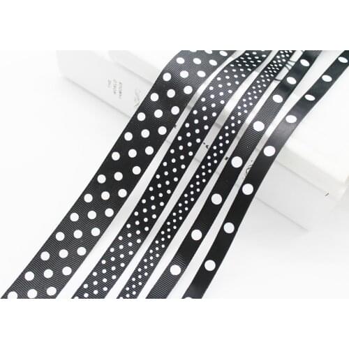 Black White Polka Dot Printed Grosgrain Satin Ribbons 1/4"(6mm), 3/8"(9mm), 5/8"(16mm), 7/8"(22mm),1-1/2"(38mm) for DIY Presents