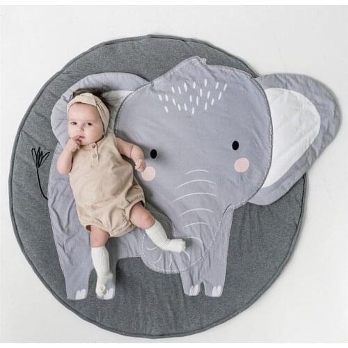 Animal Elephant Rug Print Children Crawling Mat 100% Organic Cotton Childrens Room Decoration Game Cushion Baby Mat Blanket