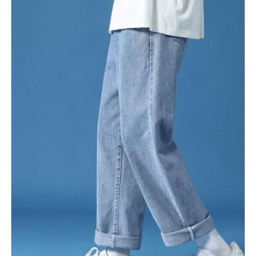 Summer Jeans Straight Multi Pockets Men Jeans Wide Leg Solid Color Oversized Denim Jeans Streetwear School Hip Hop Pants