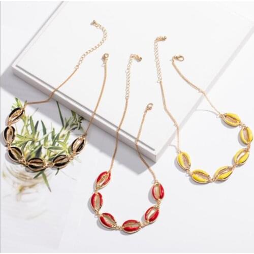 European and American jewelry Bohemian alloy drop oil color shell necklace female fashion wild style necklace
