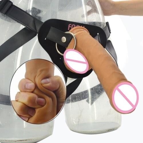 FAAK strapon big realistic dildo leather strap on soft silicone penis sucker sex toys for lesbian masturbate flirt sex shop