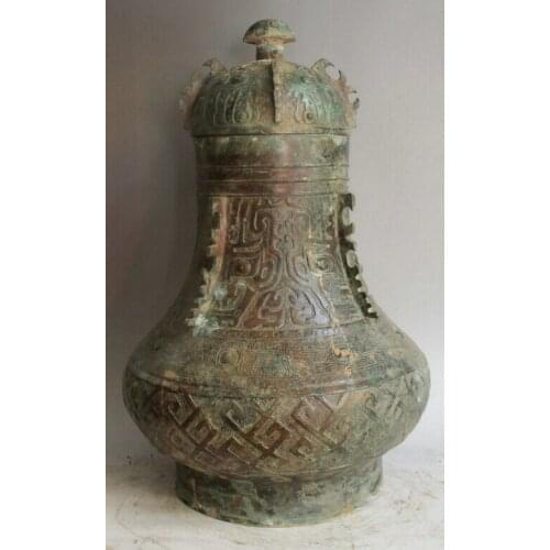 Collectible bronze S2163 19" Old Chinese palace Bronze water foodstuff food vessel kettle Pot Jar Crock