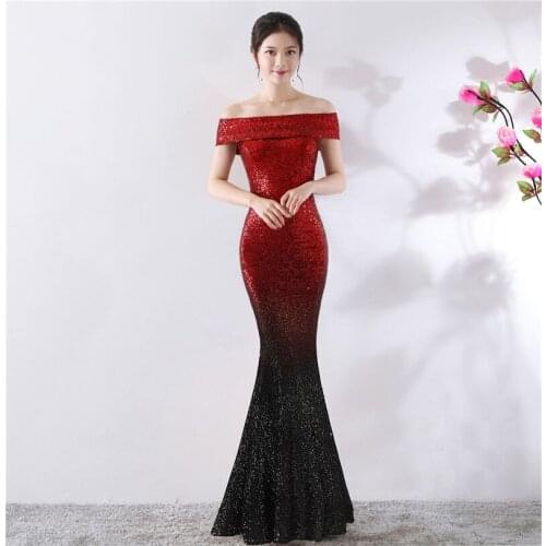 Red & Black Slash Neck Off The Shoulder Luxury Sequin Dresses Women Club Party Wear Sexy Elegant Dress For Special Occasions