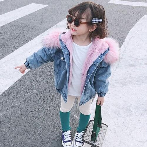 Baby girl jacket Winter fur coat for girls denim jacket fashion childrens clothing Thick warm Kids jacket Baby girl clothes