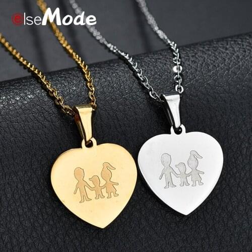 ELSEMODE Hot Sale Love Heart Pendant Necklaces Stainless Steel Parents Love Son Necklace with Chain for Family Christmas Jewelry