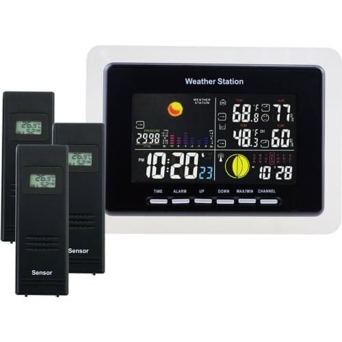 Weather Station Alarm Temperature and Humidity Indicator Alarm 8 Function Keys DCF RCC Receiver + 3 Wireless Sensors