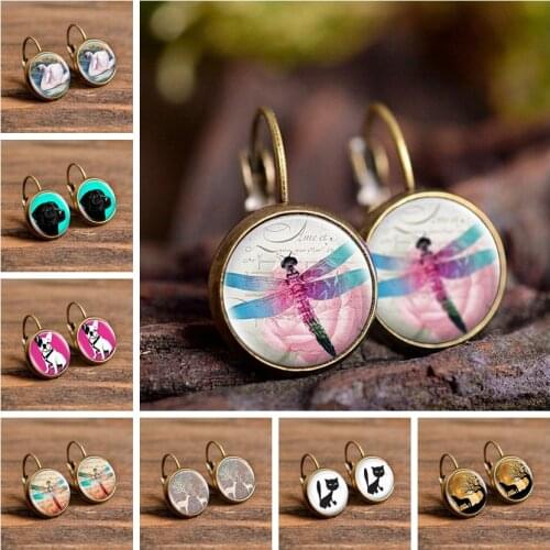 Fashion Dog Cat Tiger Picture Stud Earrings Creative Ear Jewelry Glass Dome Earrings for Women Girl Animal Lover Gift
