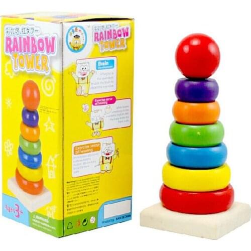 Montessori Rainbow Tower Rings Wooden Baby Toy Blocks Math Toys Early Childhood Education Kids Toys