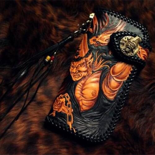 Handmade Genuine Leather Wallets Bag The Devils Purses Women Men Clutch Vegetable Tanned Leather Card Holder Carteras Mujer