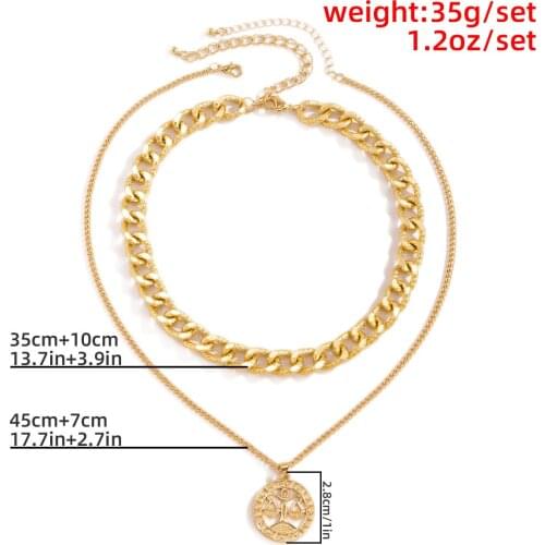 Punk multi-layer thick chain tassel simple necklace womens relief constellation alloy Pendant Necklace