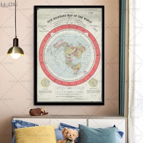 1892 Flat Earth Map Poster Movie World Map Modern Canvas Painting Posters and Prints Wall Art Picture for Living Room Home Decor