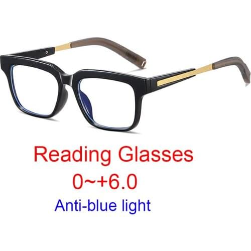 Presbyopia Glasses Man Women Square Luxury Eyeglasses Vintage Reading Magnifying Diopters 0 to +6 Mens Blue Anti Light Glasses