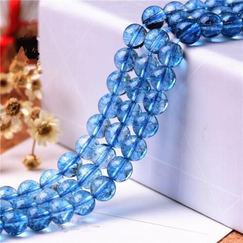 RONGQING 1Pack Blue Frizzling Crystal Natural Polishing Crack Quartz Crystals Loose Beads for Bracelet or Necklace Earrings