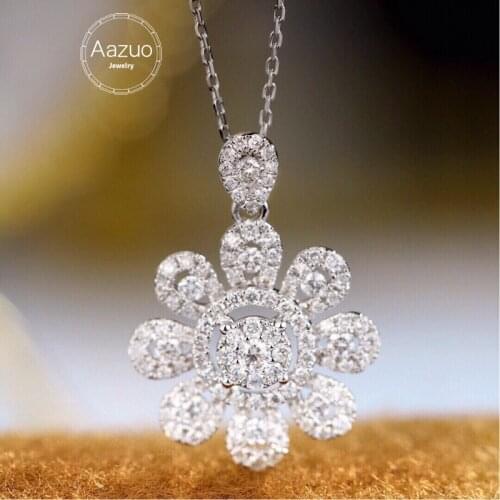Aazuo 18K Pure Solid White Gold Real Diamonds 0.75ct Luxury Daisy Flower Necklace With Chain 45CM Gift For Woman Senior Party