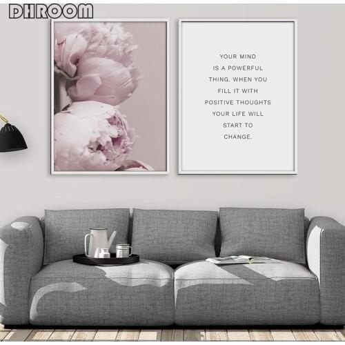 Blush Peony Print Inspirational Quote Canvas Art Painting Floral Posters Prints on Canvas Minimalist Wall Art Decoration