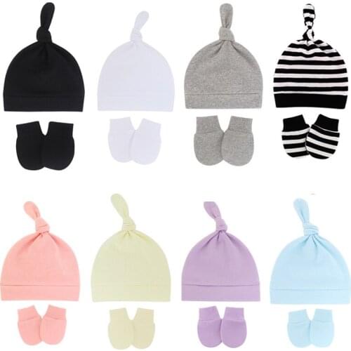 Newborn Photography Hat with Mitten Set Cute Cotton Baby Boy Girl Scarf Warm Bunny Beanie Gloves New Born Cap Accessories Gift