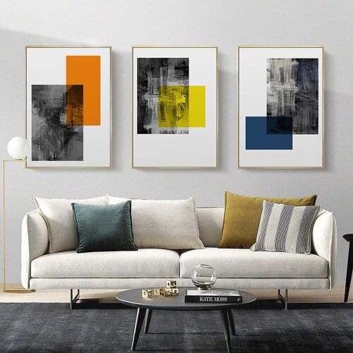Nordic Style Color Block Canvas Painting Simple Geometric Abstract Art Poster Study Living Room Background Wall Decor Pictures