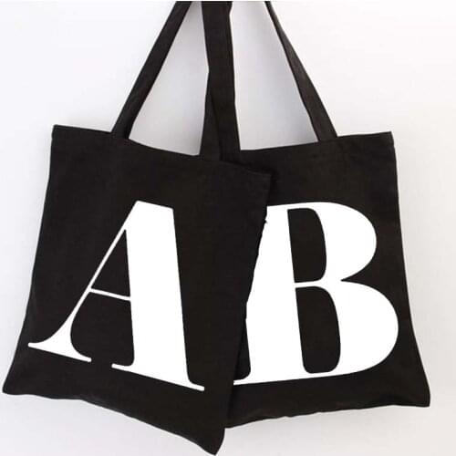 Ladies Handbags Cloth Canvas Totes Bag Alphabet Pattern Shopping Travel Women Eco Reusable Female Shoulder Shopper Bags Bookbag