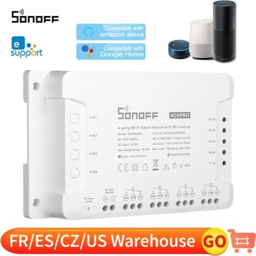 SONOFF 4CH R3/PRO R3 433MHz WiFI Switch Inching/Self-Locking/Interlock WiFi Smart Switch Work with Amazon Alexa Google Home