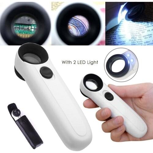 40X Magnifying Magnifier Glass Jeweler Eye Jewelry Loupe Loop with 2 LED Light