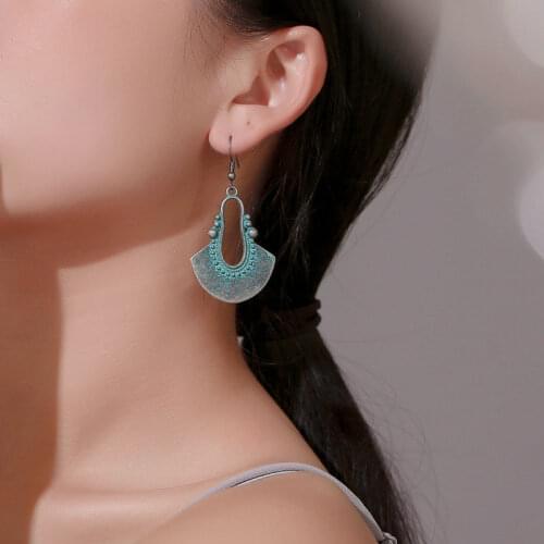 Vintage Blue Metal Geometric Drop Earrings For Women Fine Jewelry Accessories femme