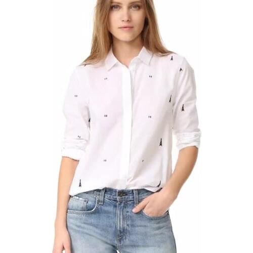 NEW EQ 100% real silk women short sleeve blouses France Eiffel Tower