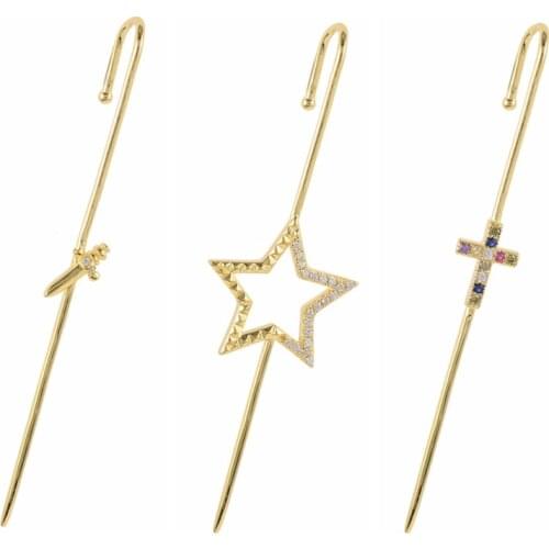 CANNER CANNER Ear Bone Piercing Earrings For Women Teen S925 Sterling Silver Star Cross Dagger Diamond earrings Hook Aretes 1PCS