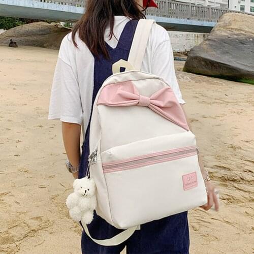 Bow Women Backpack for Teenage Girls Nylon School Bag Korean Bagpack Cute Female Backpacks Patchwork Bookbag Large Capacity Pack