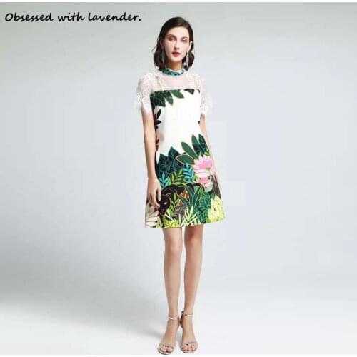Obsessed with lavender.Fashion cartoon printed lace stitching short sleeve temperament dress 2020 summer new style