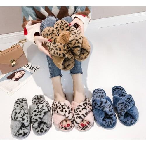 Winter Cross Band Heel Fur Slippers Hairy Slippers Autumn And Winter Colorful Plush Flip-flops Home Indoor Floor Cotton Slippers