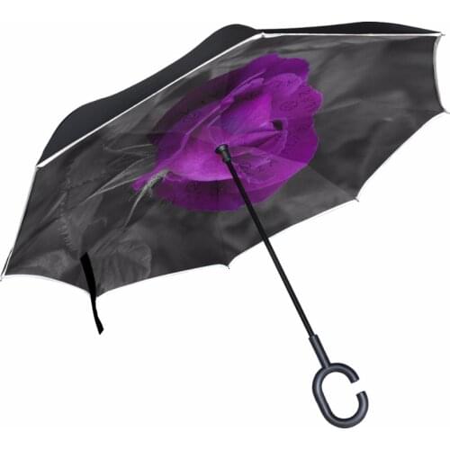 Valentines Day Flower Rose Umbrella Reverse Windproof Reverse Double Layer Inverted Umbrella Self Stand Rain Protection C-Hook