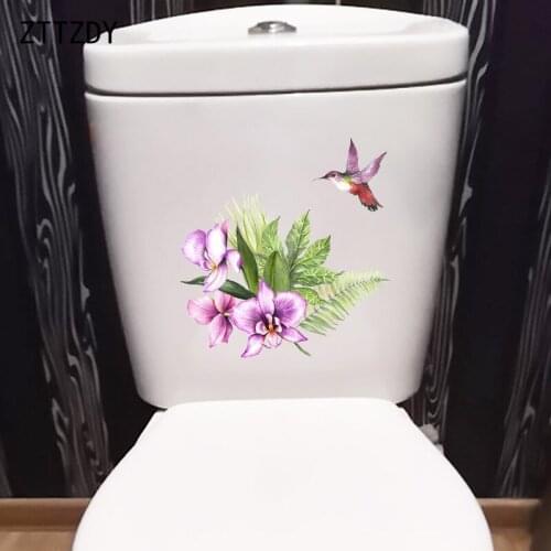 ZTTZDY 23.2×23.6CM Purple Flower Cluster Hummingbird Bedroom Wall Decor Creative Toilet Stickers T2-1501