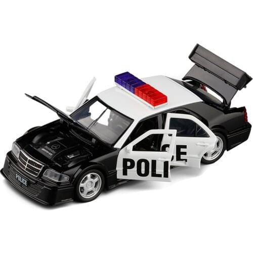 1:32 High Simulation Metal C-class Police Car Alloy Car Model Realistic Siren Metal Simulation Car Model Toy Car