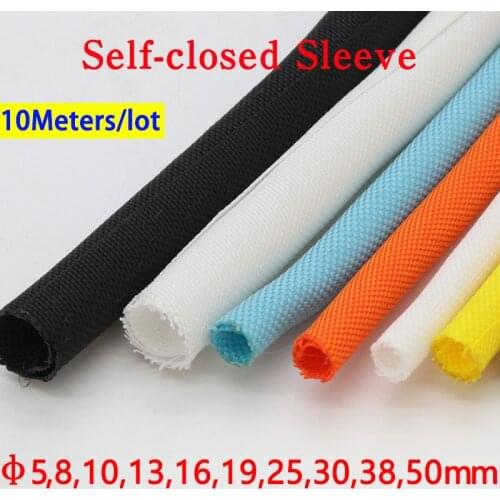 10 meters PET Self-close Sleeve Dia 5 8 10 13 16 ~ 50mm flexible Insulated Expandable Braided Nyloy Tube black yellow white blue
