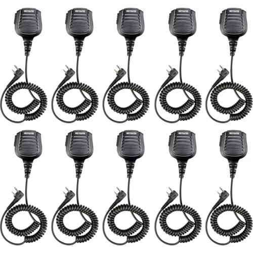 10pcs New Black Retevis 2 Pin PTT Speaker Mic IP54 Waterproof For ICOM IC-F3G IC-F43GS Two Way Radio C9075C