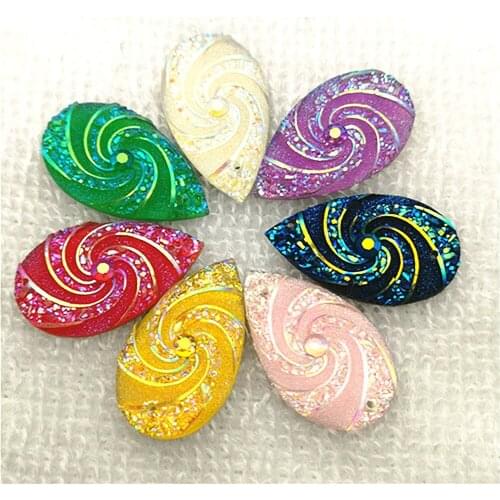 20 pcs 16mm*28mmAB Resin Peacock Teardrop Flatback Rhinestone Wedding decoration 2 Hole
