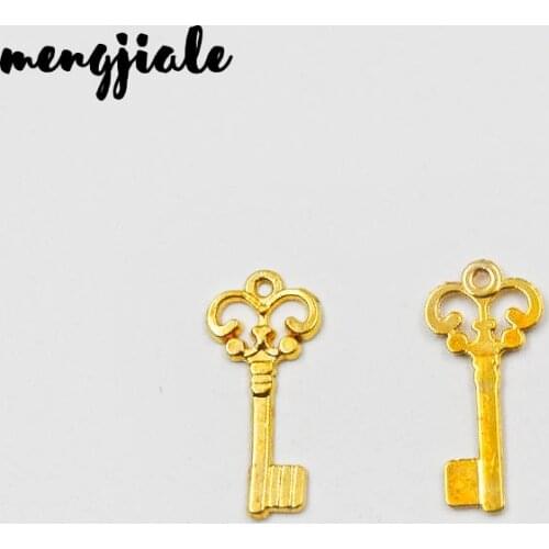 60pcs/lot Gold-color Key Charms Pendant Fit Bracelets Necklace DIY Metal Jewelry Making 21*10mm