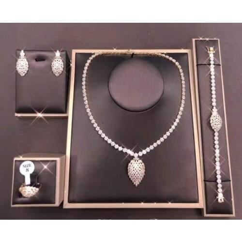 AccKing 4pcs Bridal Zirconia Full Jewelry Sets For Women Party, Luxury Dubai Nigeria CZ Crystal Wedding necklace sets