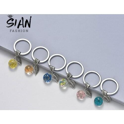 SIAN Beautiful Cherry Blossom Keychain Decorative Glass Pendant Female Bag Car Keychains For Women Gifts Collection Accessories