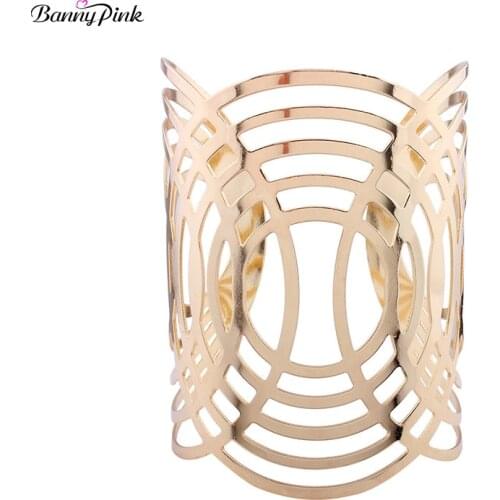 Banny Pink Chunky Alloy Hollow Geo Channel Setting Bangle Bracelet For Women Big Metal Bangle Fashion Hand Jewelry Pulsears