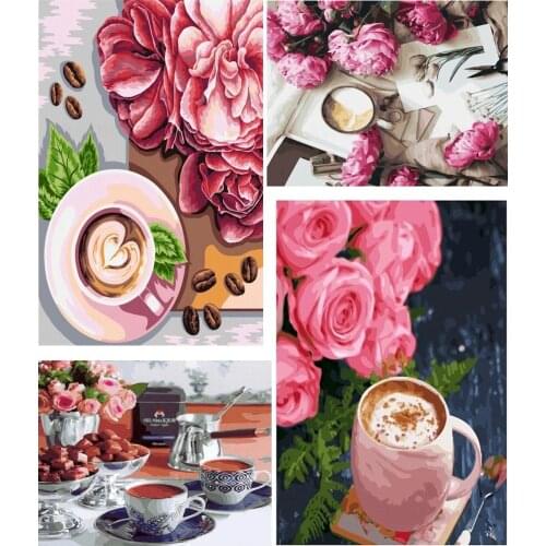 Flower Coffee Colored Drawing 5D Diy Full Square and Round Diamond Painting Embroidery Cross Stitch Kit Wall Art Home Cafe Decor
