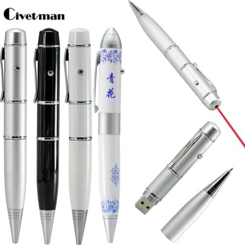 Business USB Flash Drive Ballpoint Pen Model Laser Light Pen Drive Memory Stick Pendrive 4GB 8GB 16GB 32GB 64GB 128GB 256GB Gift